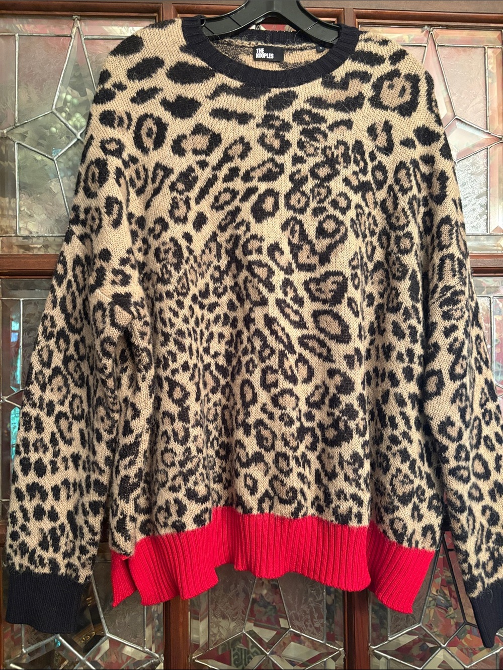 THE KOOPLES Leopard Print Color Block Alpaca Blend Sweater